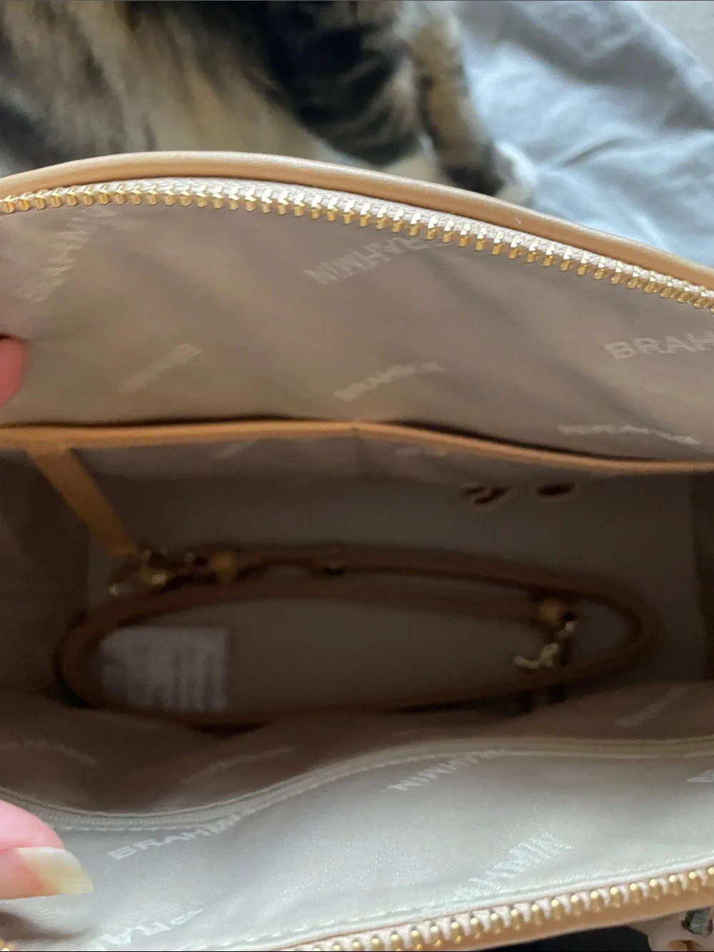 Brahmin Pineapple Print Dome Satchel - Beige with Tan Handles